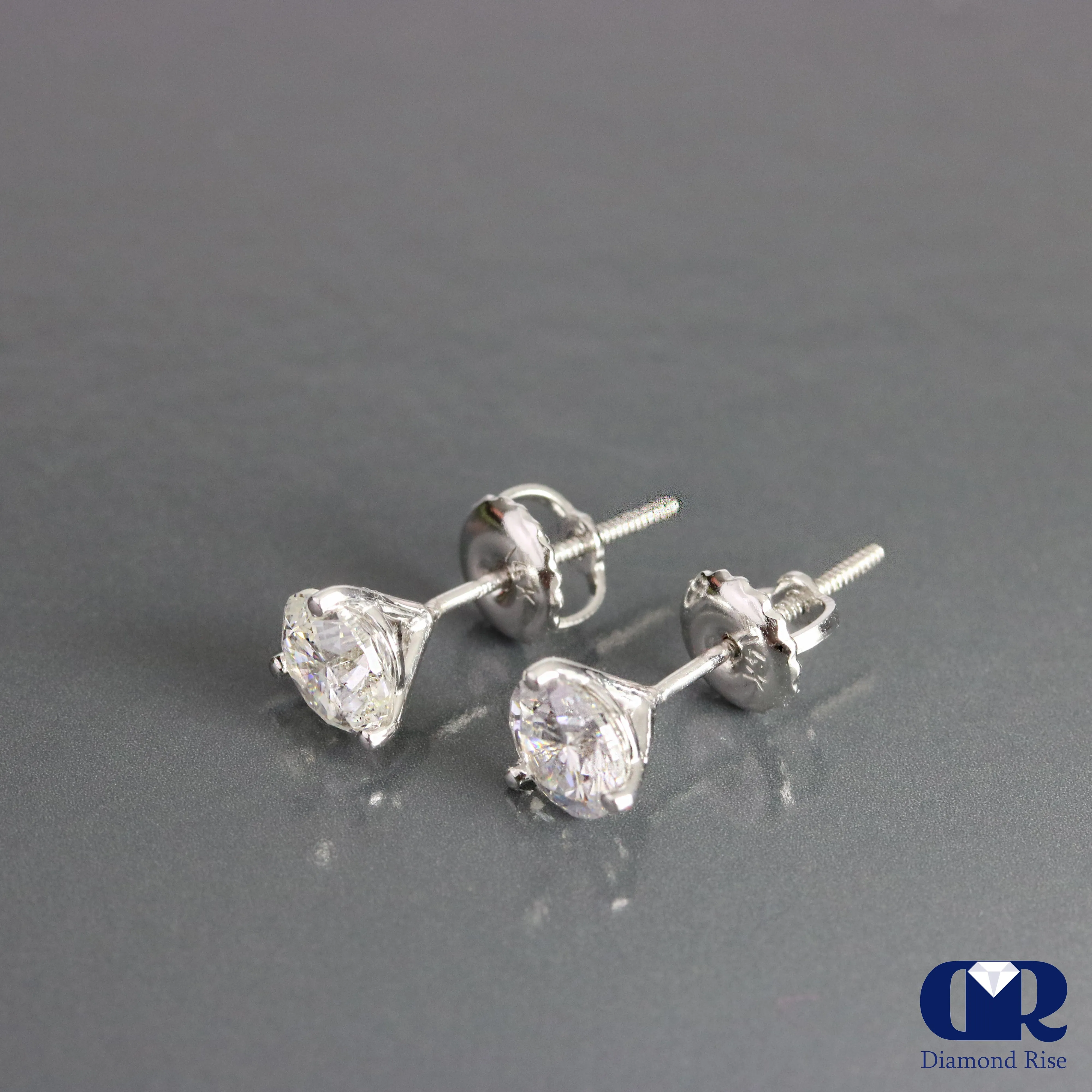 1.00 Ct Round Cut Diamond Martini Stud Earrings In 14K Gold