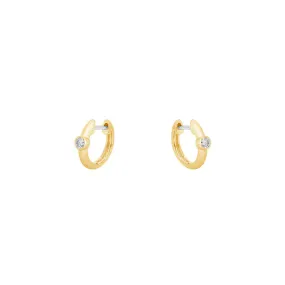 14 Karat Yellow MatteGold Huggy Earrings with Bezel Set Diamond