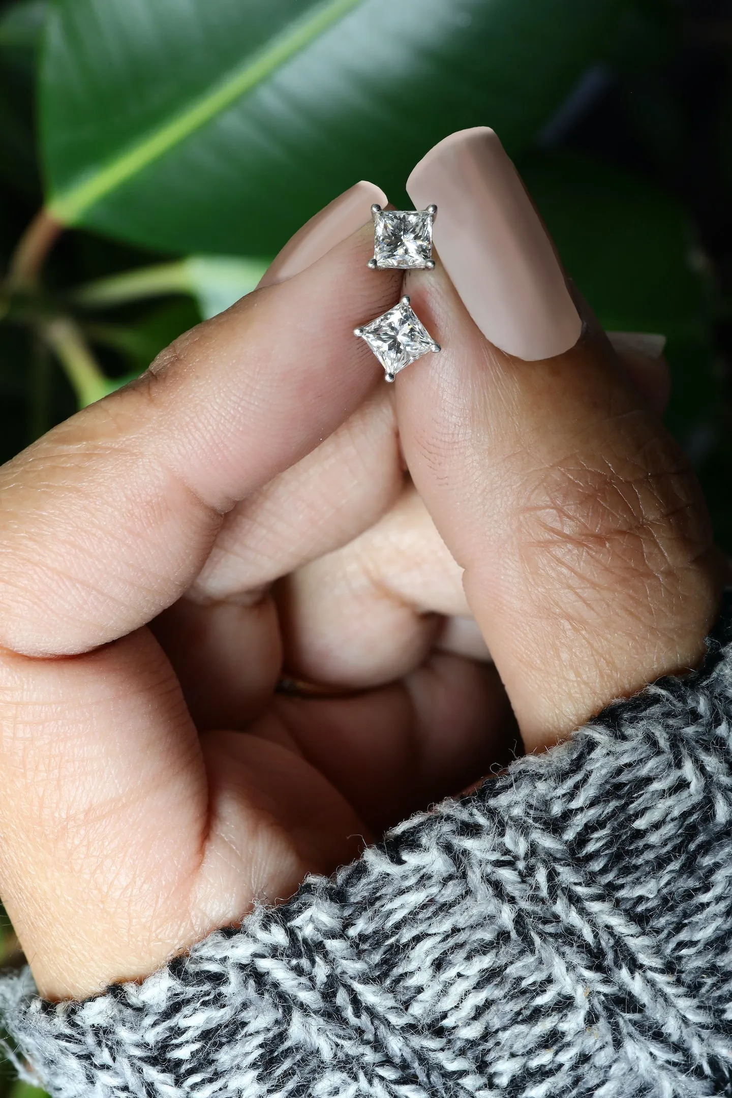 1.42 ctw Princess Cut Diamond Stud Earrings