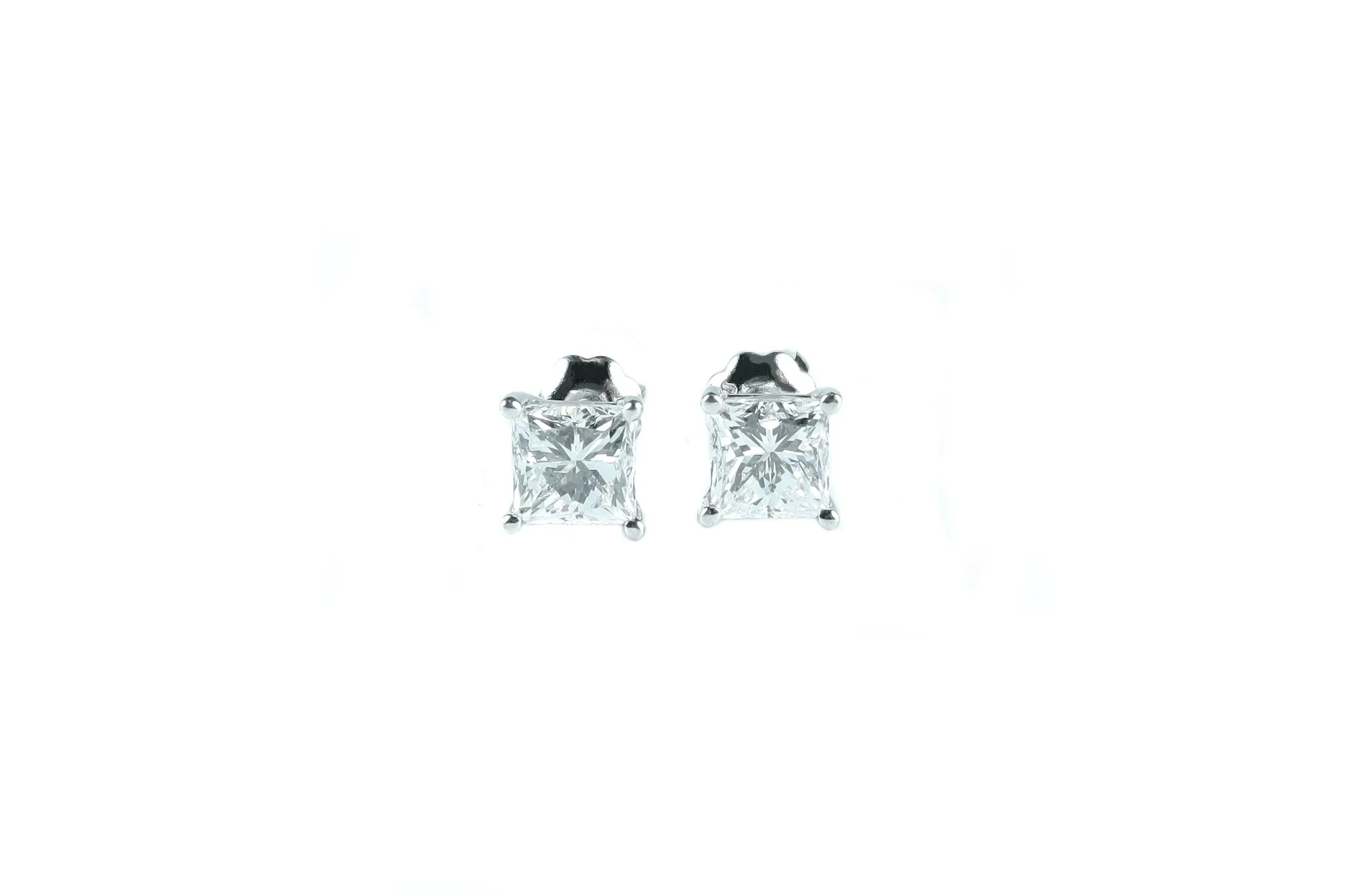 1.42 ctw Princess Cut Diamond Stud Earrings