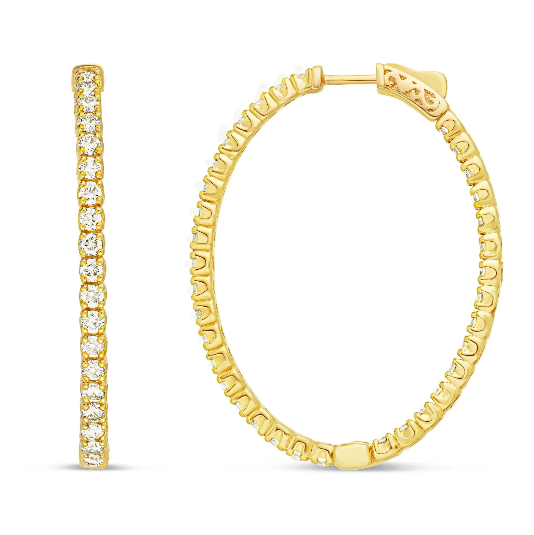 14K Gold 4.23ct Diamond Oval Inside-out Hoops, 1.5"