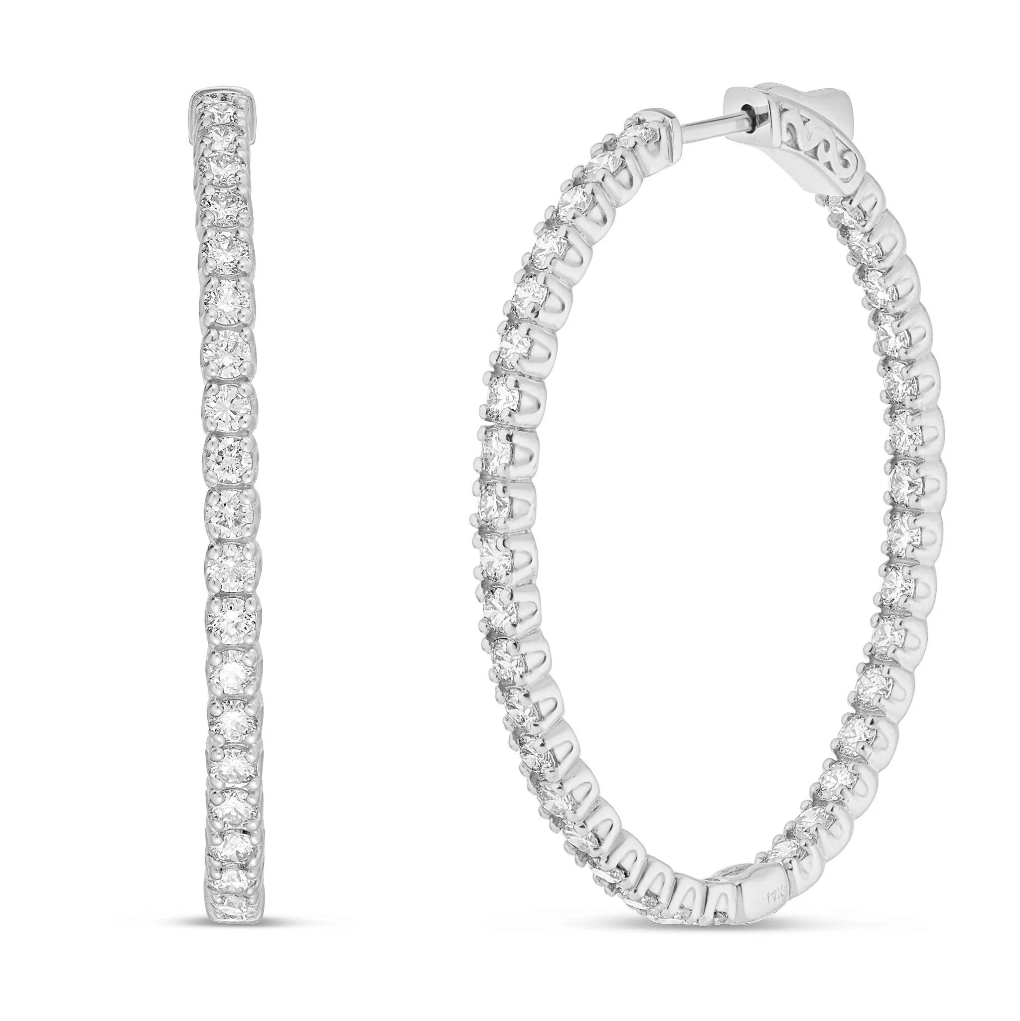 14K Gold 4.23ct Diamond Oval Inside-out Hoops, 1.5"