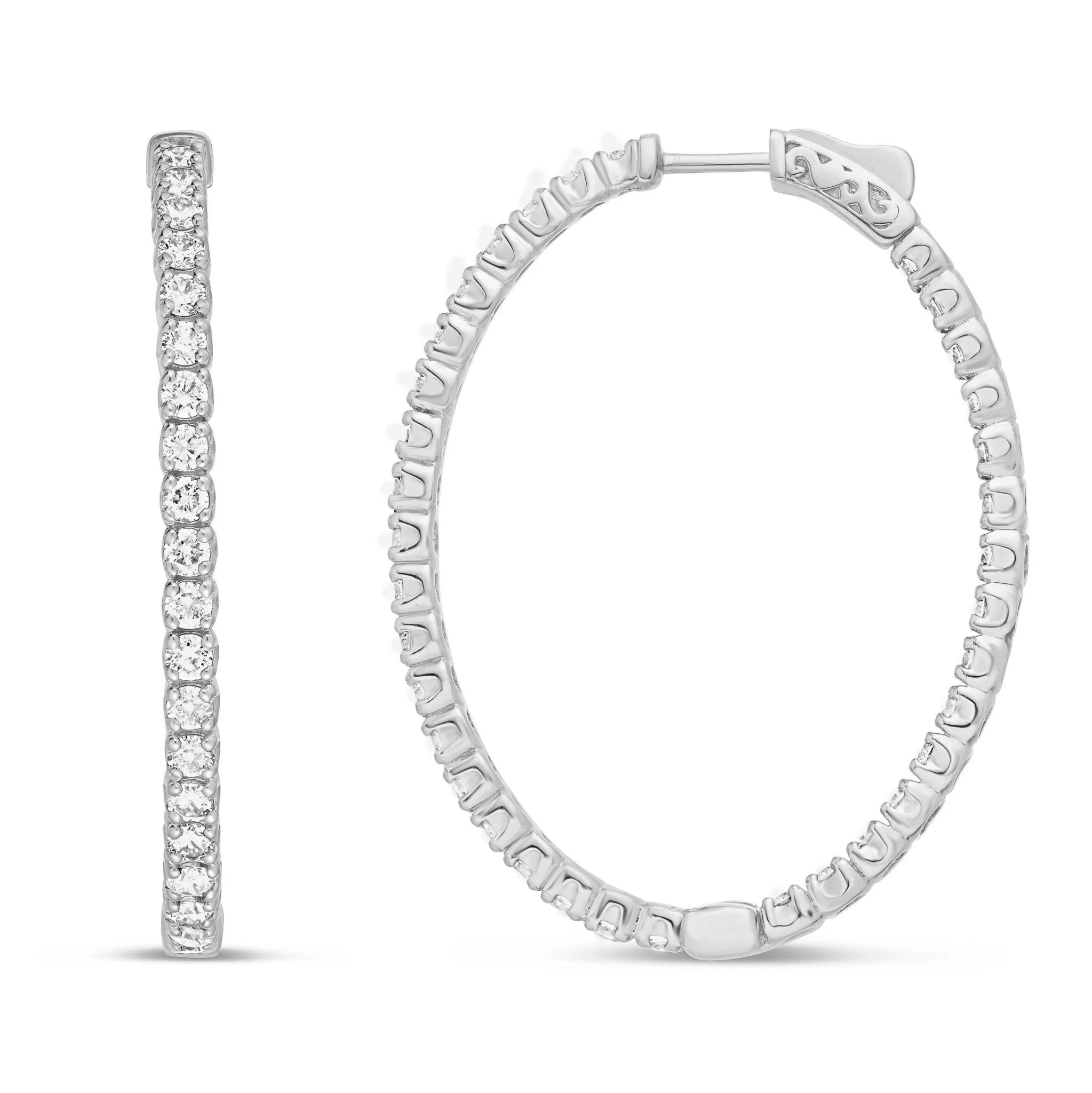 14K Gold 4.23ct Diamond Oval Inside-out Hoops, 1.5"