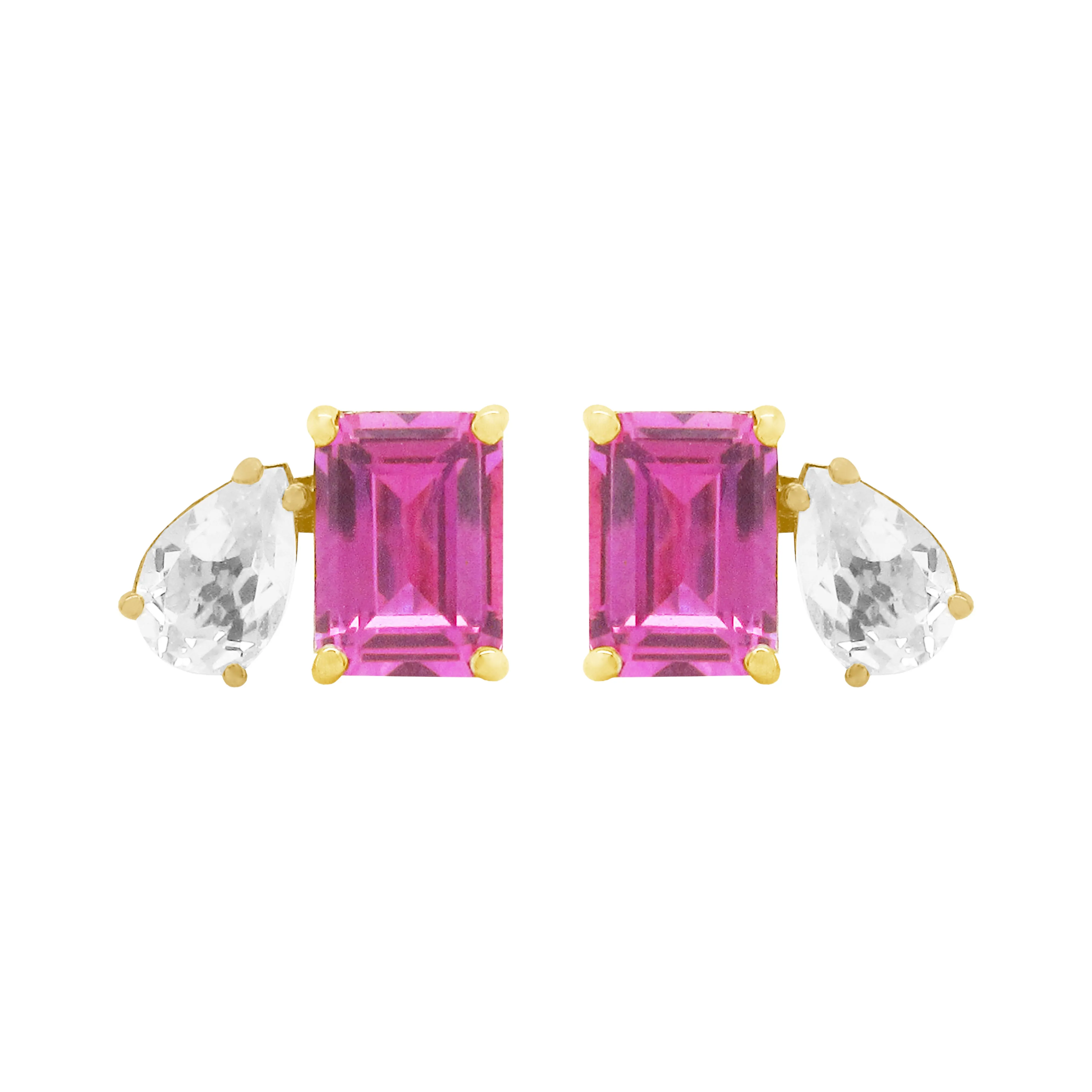 14K GOLD WHITE TOPAZ AND PINK TOPAZ CHARLOTTE STUDS
