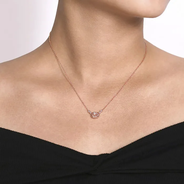 14K Rose Gold 1.12Ct Morganite, 0.06Ct Diamond Necklace