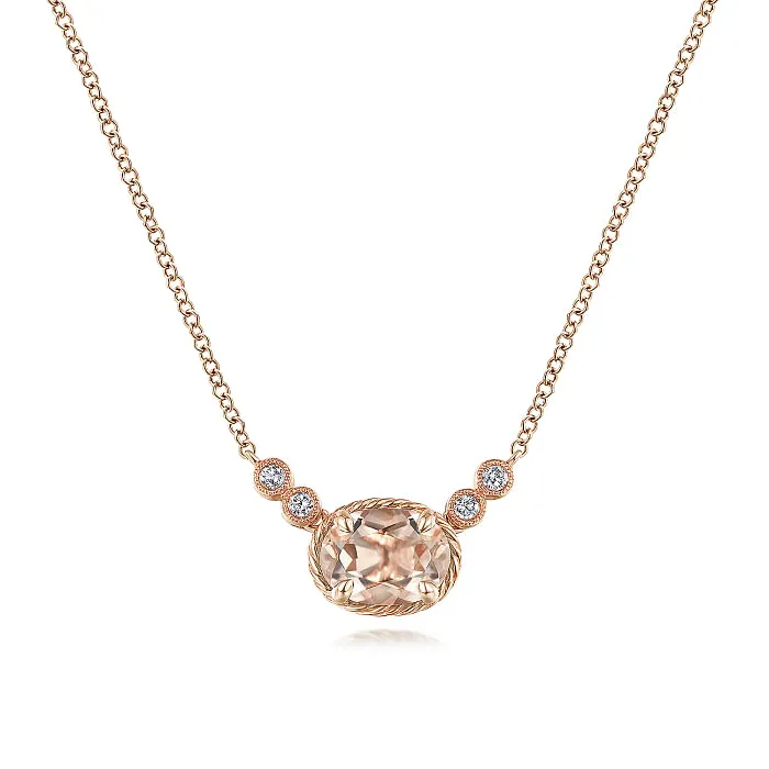 14K Rose Gold 1.12Ct Morganite, 0.06Ct Diamond Necklace