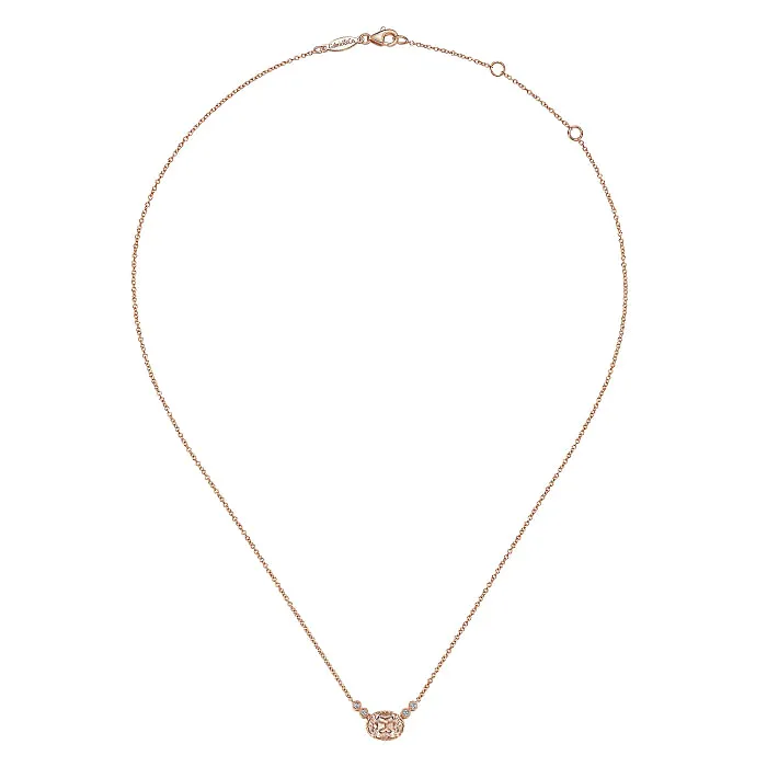 14K Rose Gold 1.12Ct Morganite, 0.06Ct Diamond Necklace