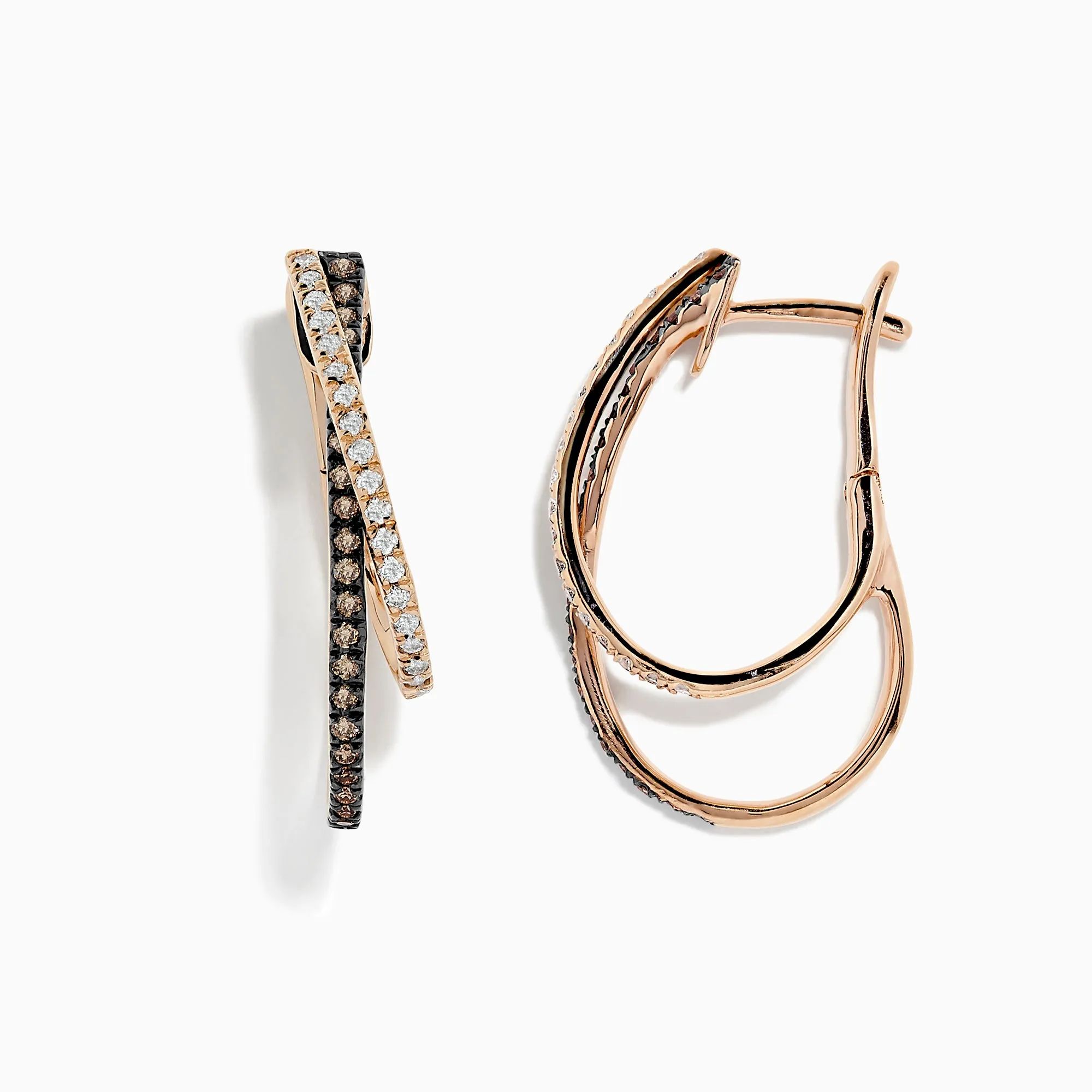 14K Rose Gold Espresso and White Diamond Earrings, 0.58 TCW