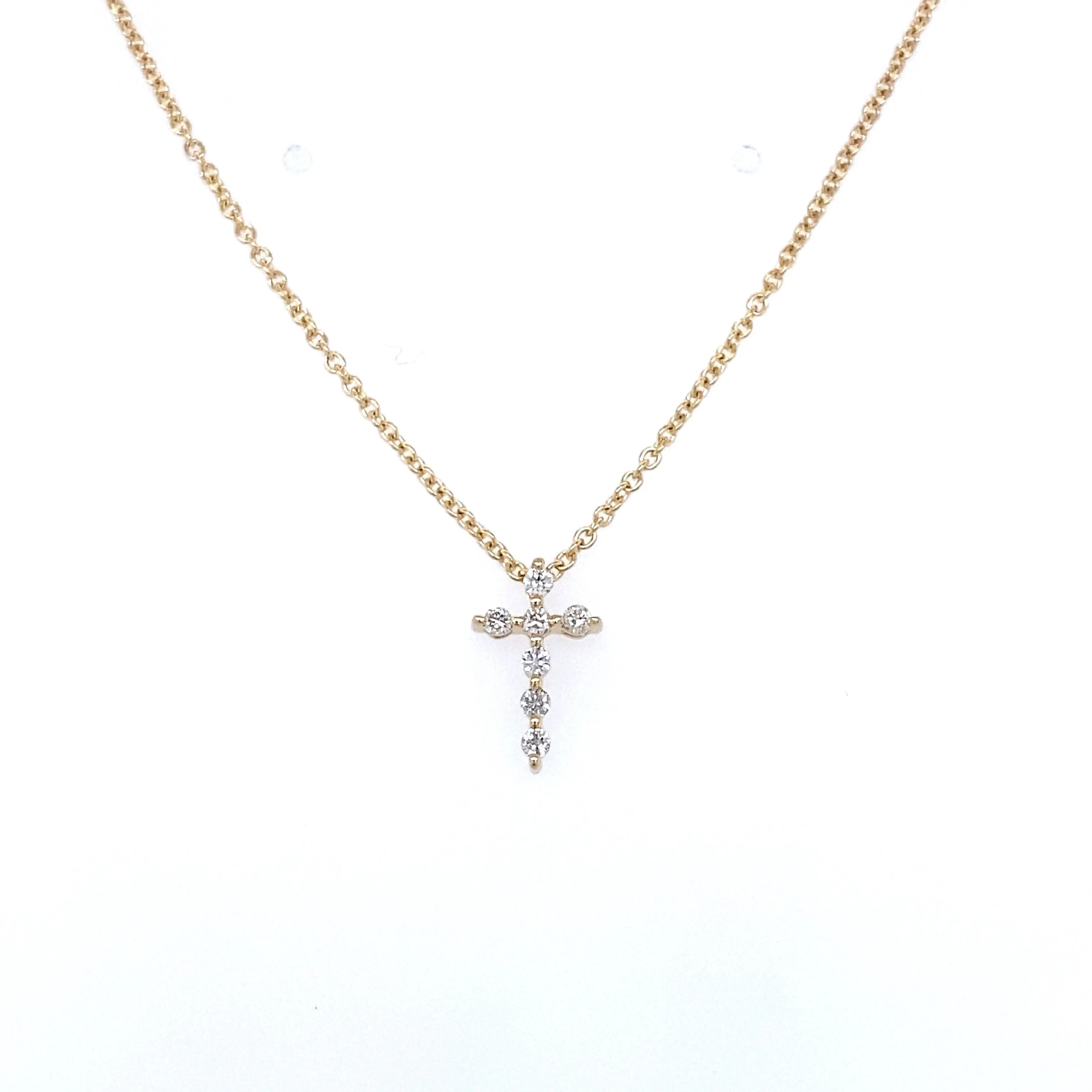 14K Rose Gold X-Small Diamond Cross Necklace