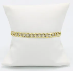 14K Semi-Solid Flat Cuban Bracelet Two Tones Yellow Gold // 7mm  //