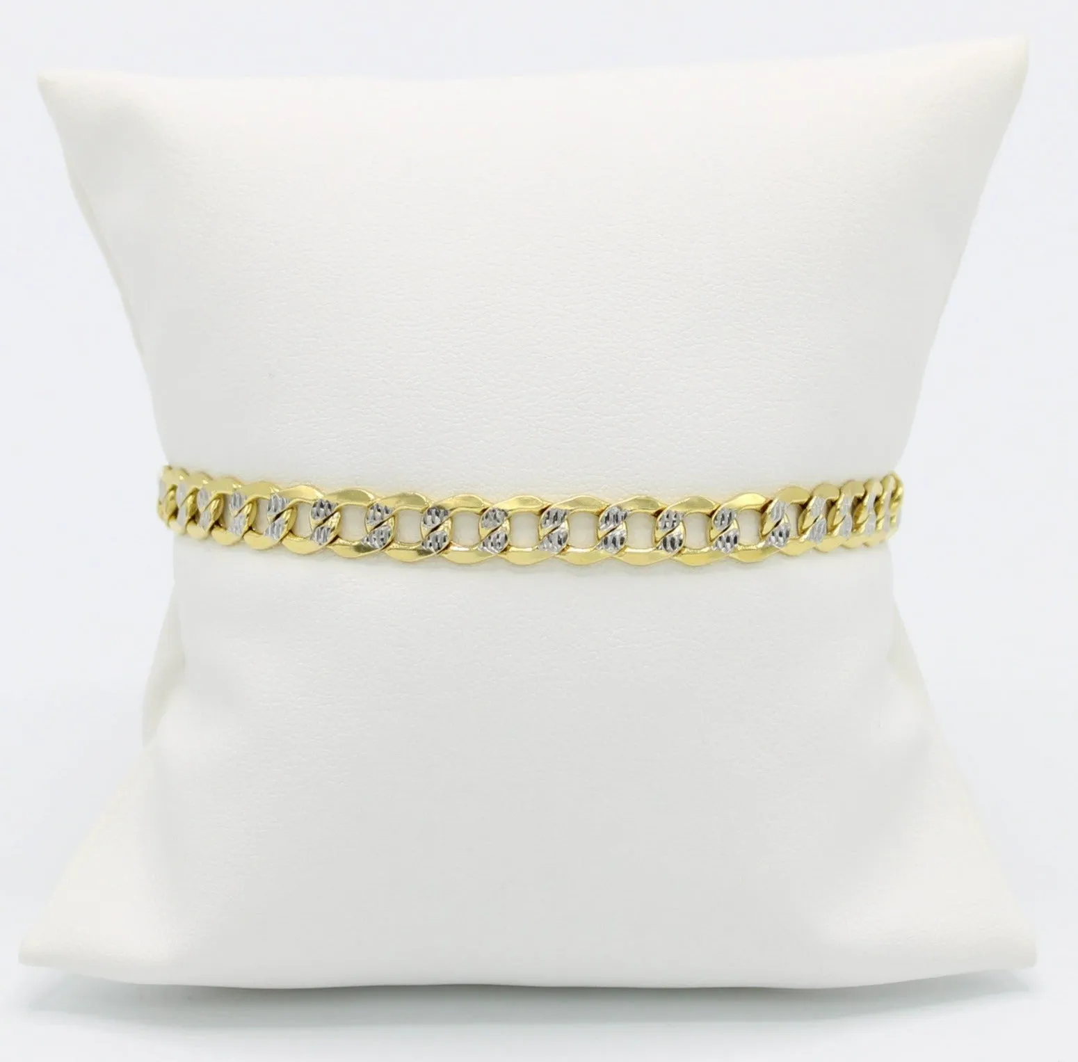 14K Semi-Solid Flat Cuban Bracelet Two Tones Yellow Gold // 7mm  //