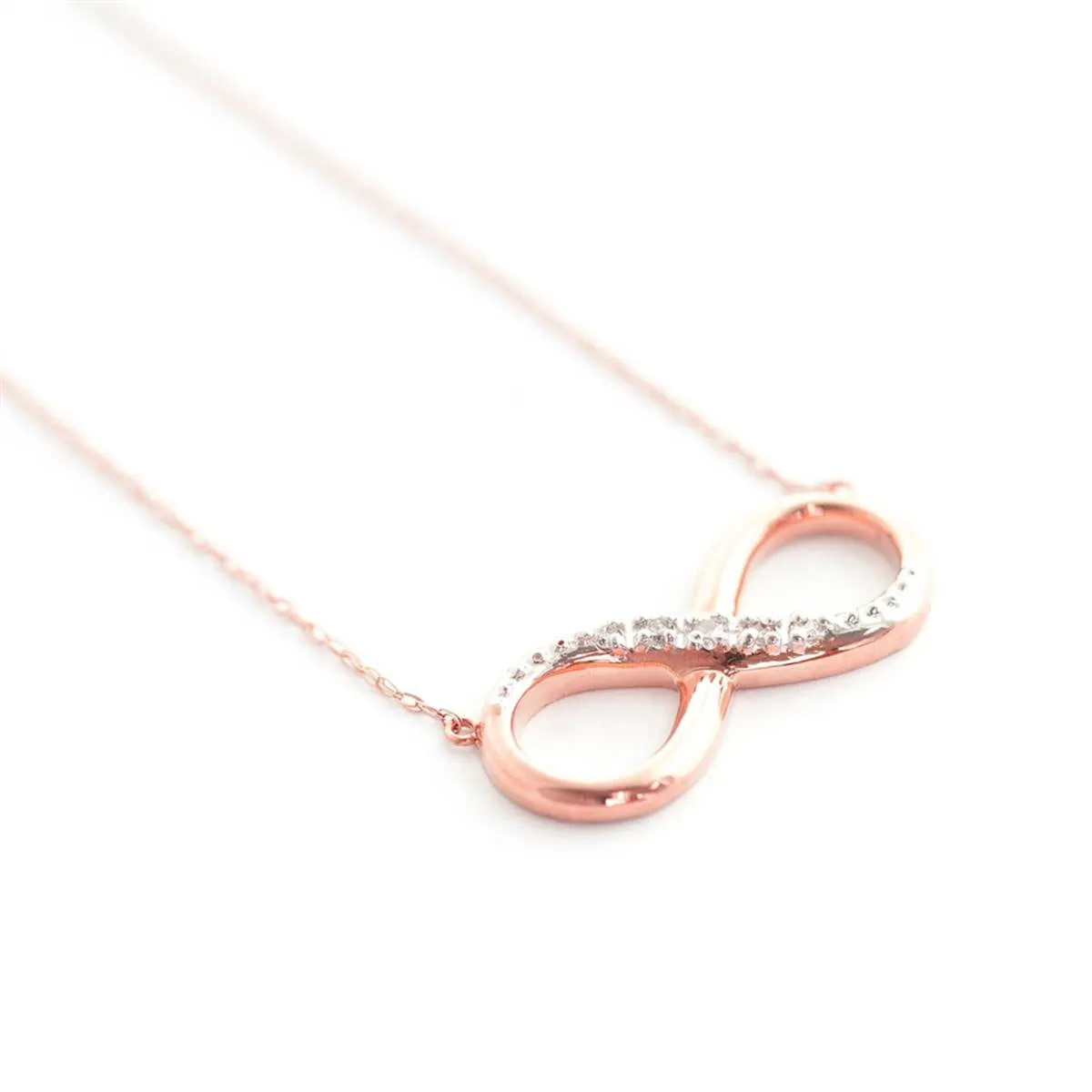 14K Solid Rose Gold Infinity Necklace w/ Natural Diamond