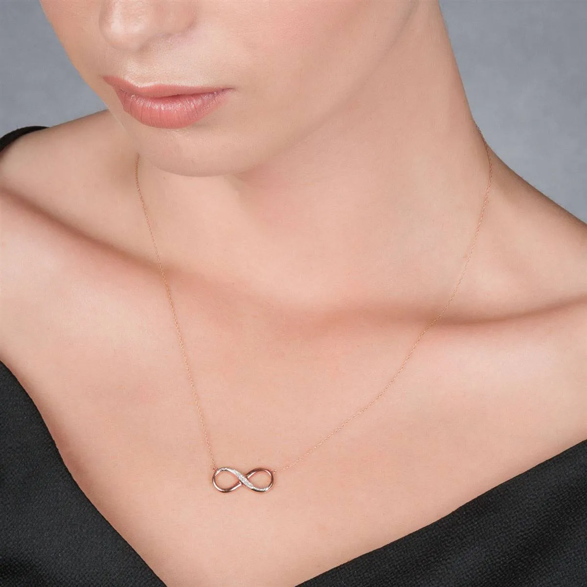 14K Solid Rose Gold Infinity Necklace w/ Natural Diamond