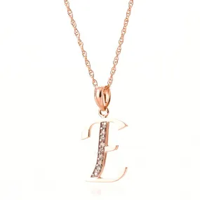 14K Solid Rose Gold Necklace w/ Natural Diamonds Initial 'e' Pendant