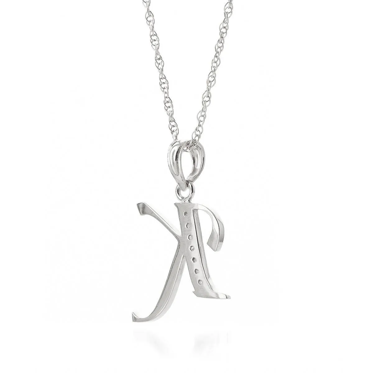 14K Solid White Gold Necklace w/ Natural Diamonds Initial 'k' Pendant