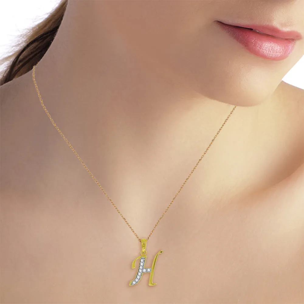 14K Solid Yellow Gold Necklace w/ Natural Diamonds Initial 'h' Pendant
