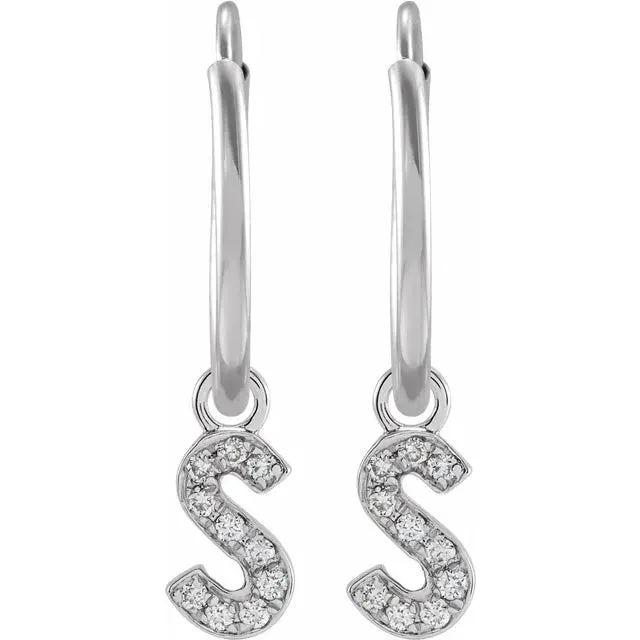 14K White Gold .05 CTW Natural Diamond Single Initial S Hoop Earring