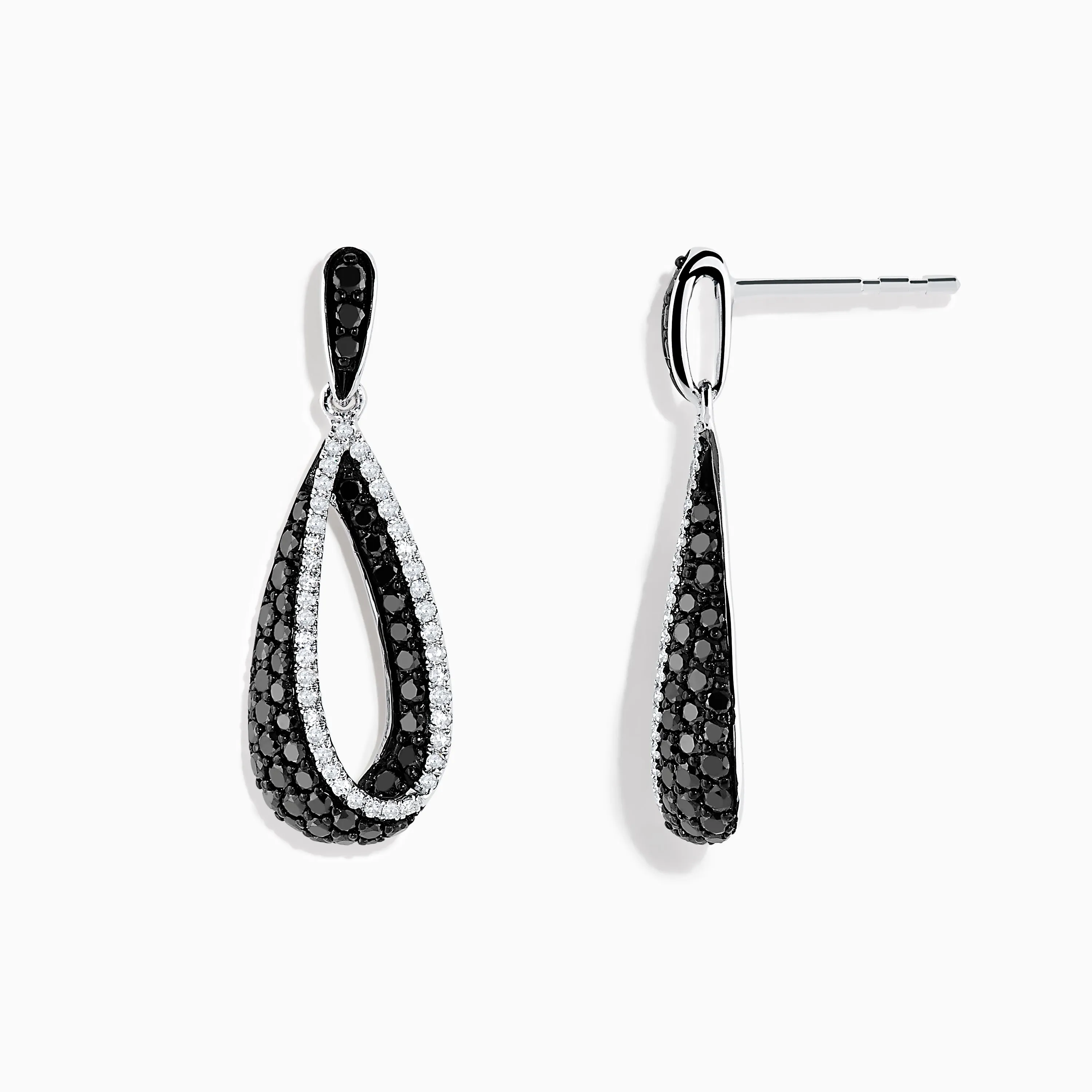 14K White Gold Black and White Diamond Earrings, 1.30 TCW