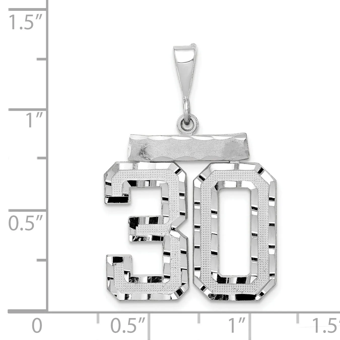 14k White Gold Diamond Cut Finish Large Size Number 30 Charm Pendant