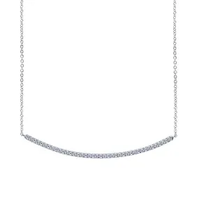 14K White Gold Diamond Pave Curved Bar Necklace