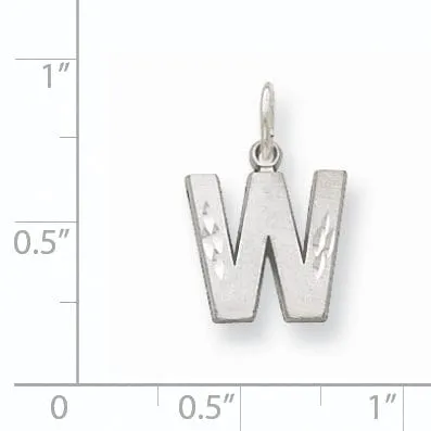 14k White Gold Satin Diamond Cut Finish Letter W Initial Pendant