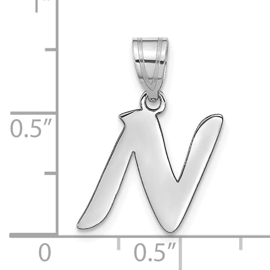 14k White Gold Script Design Letter N Initial Pendant
