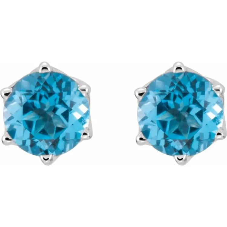 14K White Natural Swiss Blue Topaz Earrings
