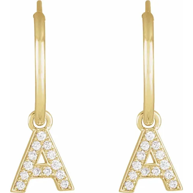 14K Yellow Gold .05 CTW Natural Diamond Single Initial A Hoop Earring