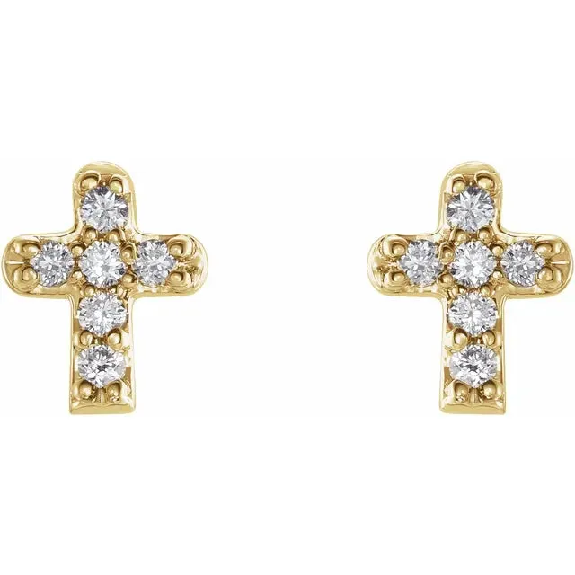 14K Yellow Gold .06 CTW Natural Diamond Youth Cross Earrings