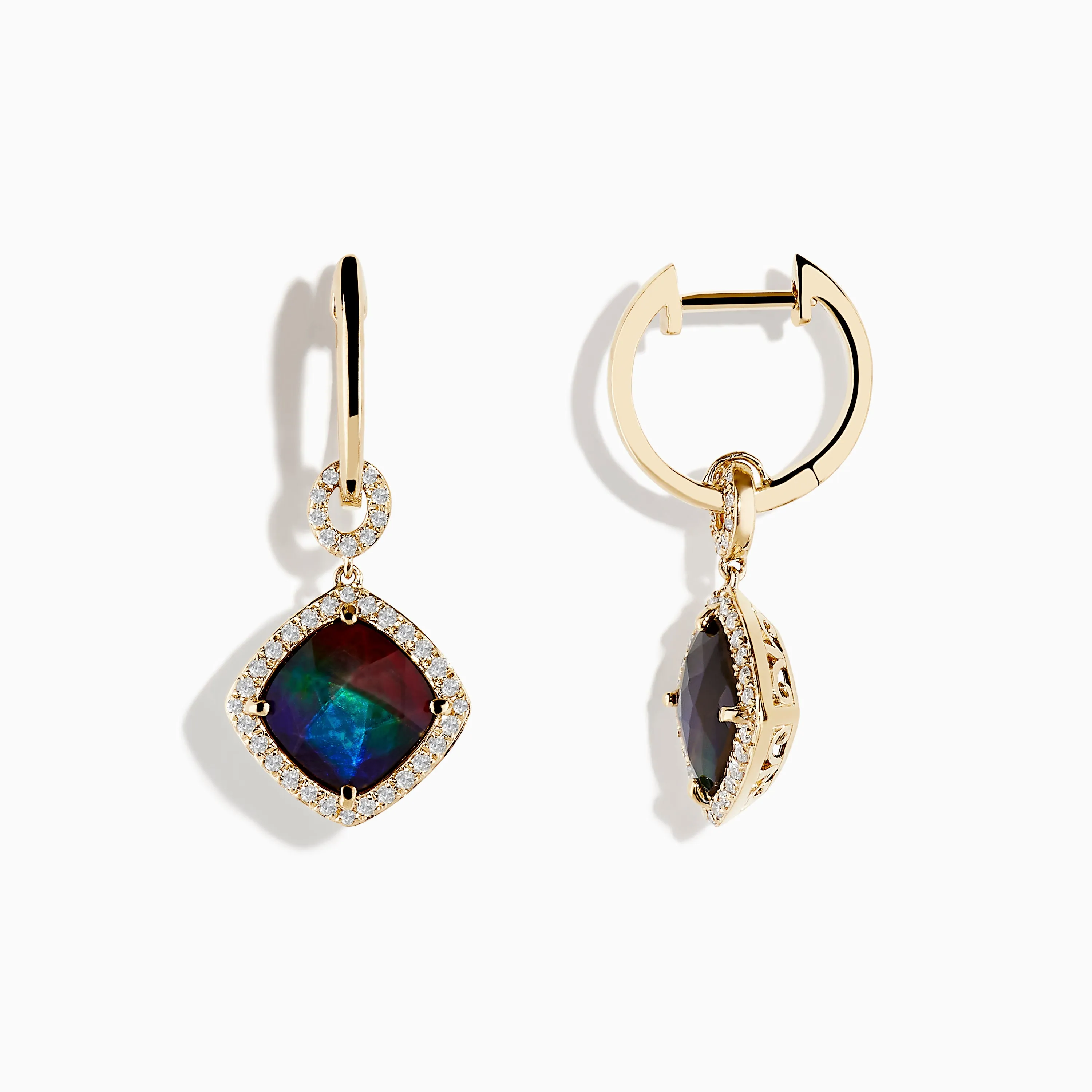 14K Yellow Gold Ammolite and Diamond Earrings