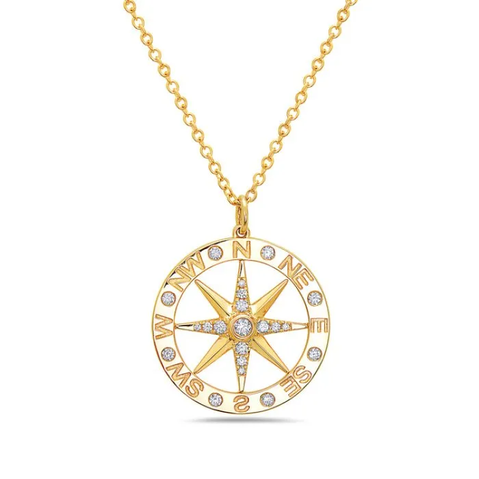 14K Yellow Gold Compass Diamond Necklace