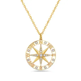 14K Yellow Gold Compass Diamond Necklace