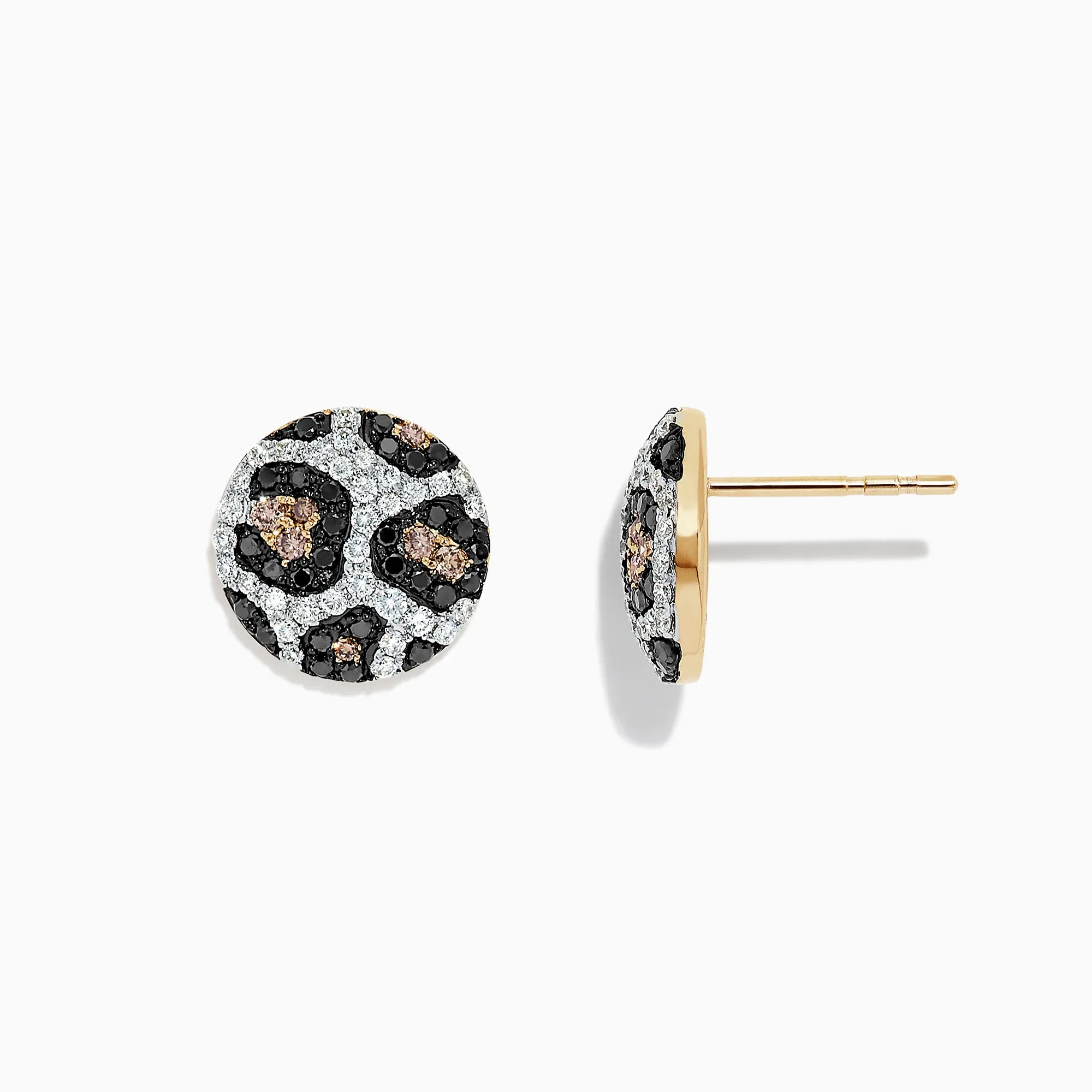 14K Yellow Gold Espresso, Black and White Diamond Earrings, 0.94 TCW