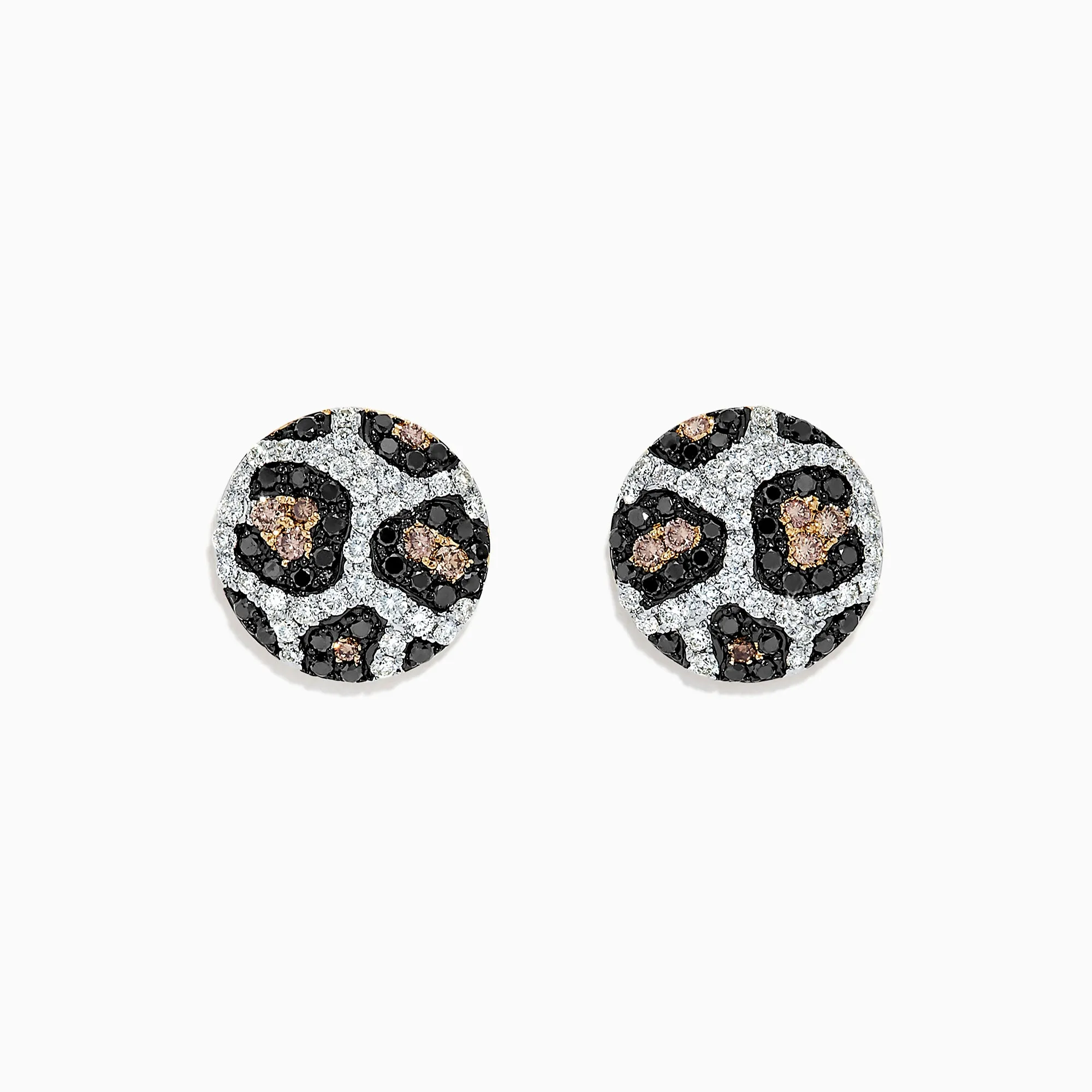 14K Yellow Gold Espresso, Black and White Diamond Earrings, 0.94 TCW