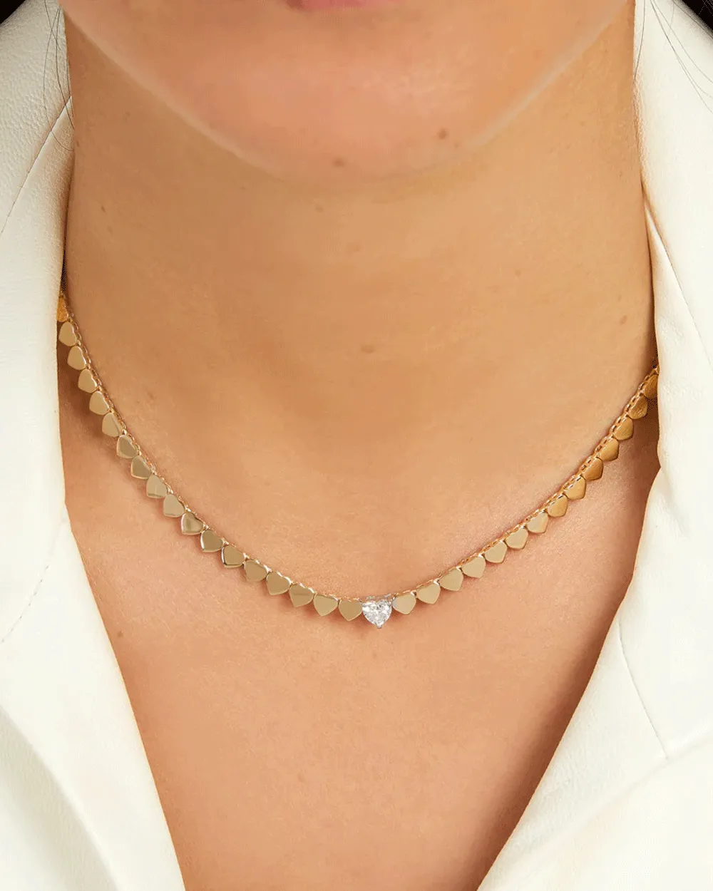 14k Yellow Gold Single Set Diamond Heart Necklace