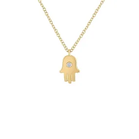 14KT GOLD DIAMOND SHINY HAMSA NECKLACE