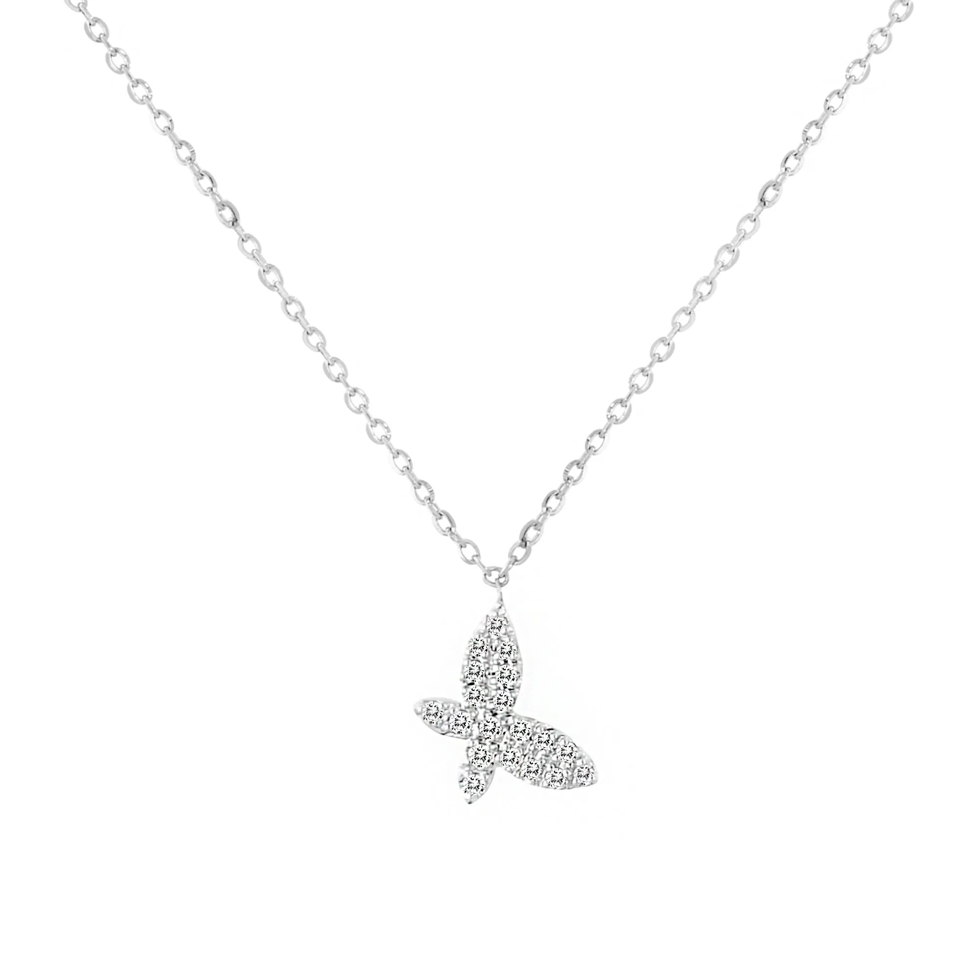 14KW 19D0.07CT SMALL BUTTERFLY NECKLACE (118N401586W14DI1)