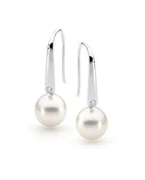 18ct 10mm South Sea Diamond Hook Earrings