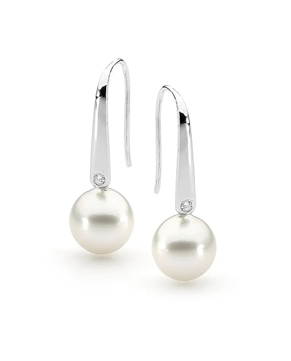 18ct 10mm South Sea Diamond Hook Earrings