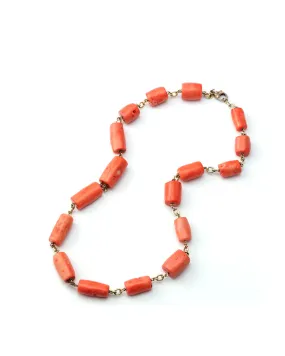 18k Gold Bamboo Coral Bead Necklace
