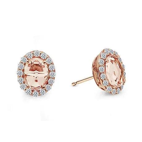 18K Rose Gold Morganite and Diamond Halo Earrings