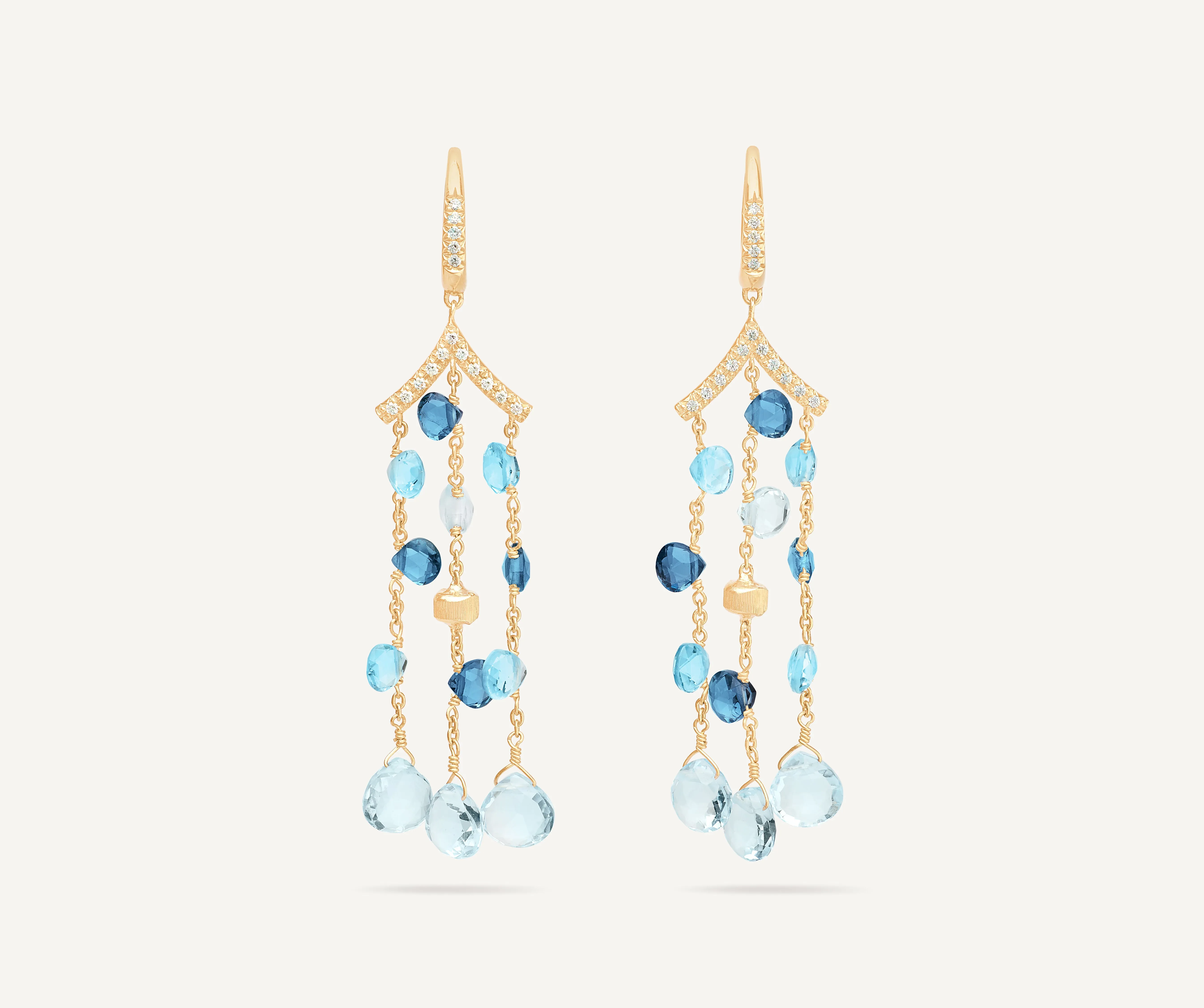 18K Yellow Gold Mixed Topaz Three-Strand Chandelier Earrings