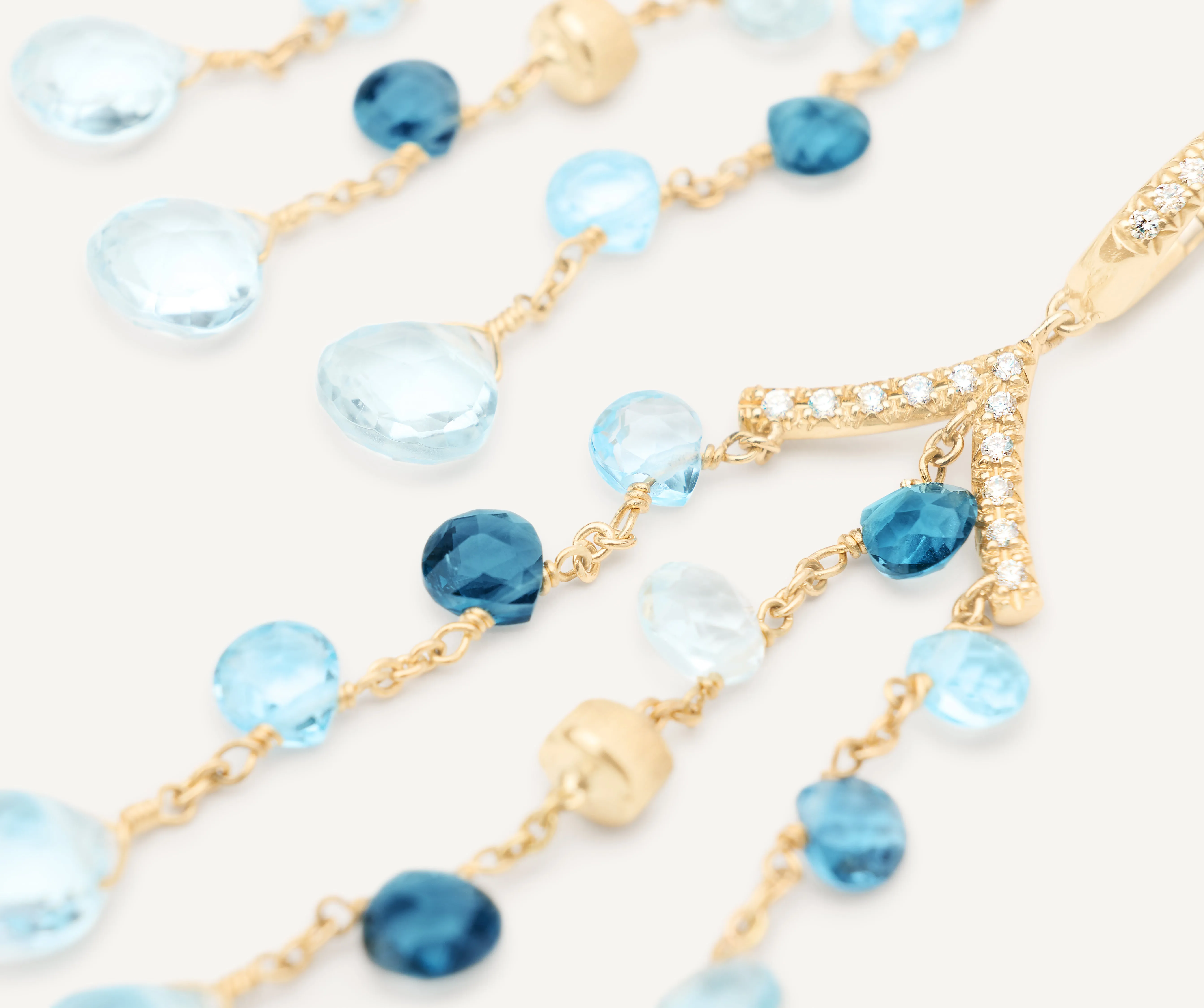 18K Yellow Gold Mixed Topaz Three-Strand Chandelier Earrings