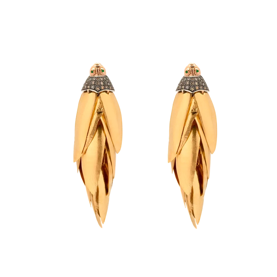 18K Yellow Gold Scarab Bunch Earrings