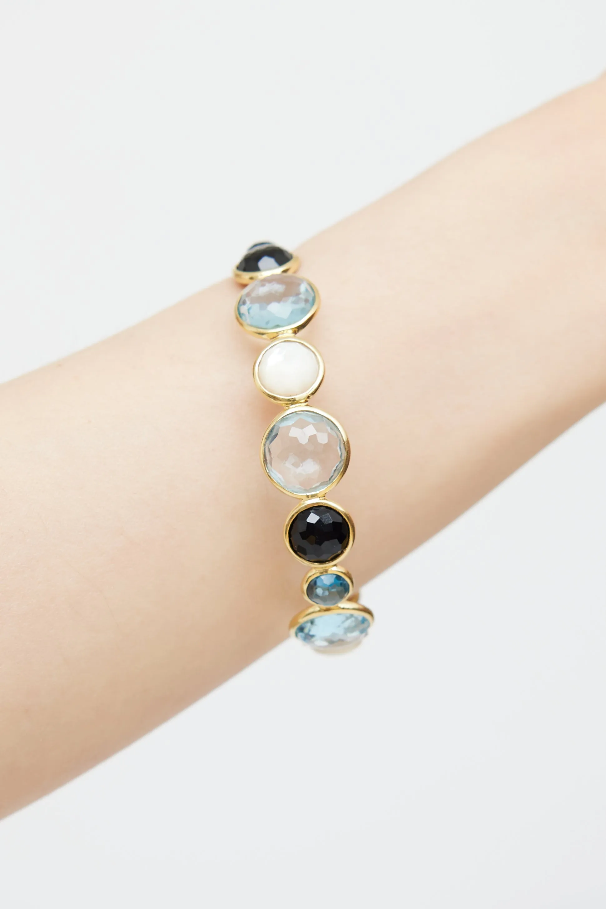 18K Yellow Gold Topaz Pearl Onyx Bracelet