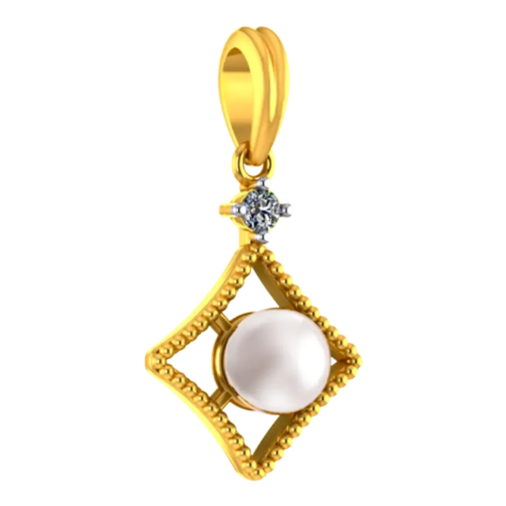 22k Diamond Shaped Gold Pendant With A Pearl And Stone Detailing