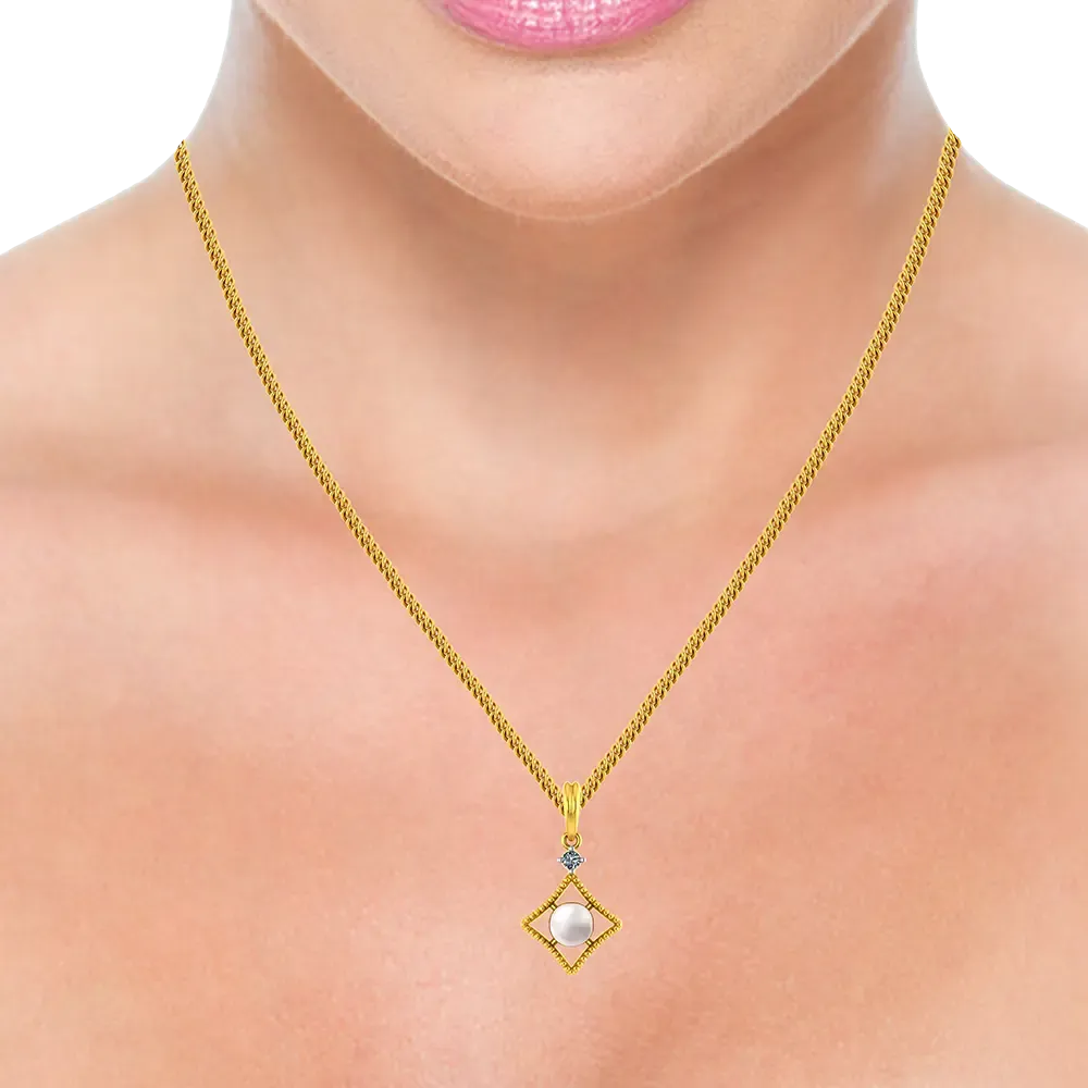 22k Diamond Shaped Gold Pendant With A Pearl And Stone Detailing