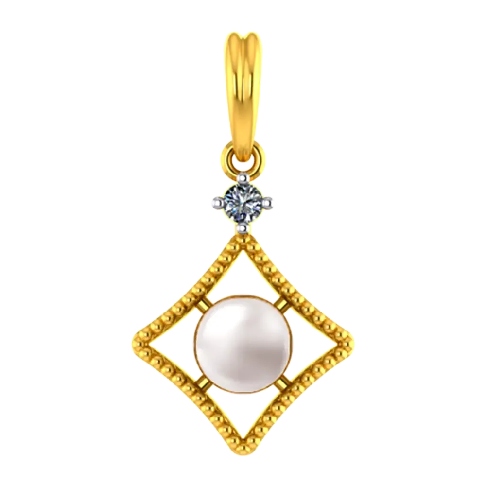 22k Diamond Shaped Gold Pendant With A Pearl And Stone Detailing