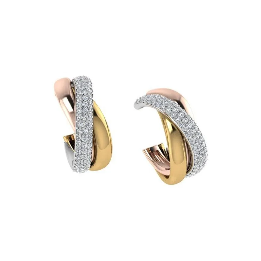 3 Tone Gold Diamond Earring