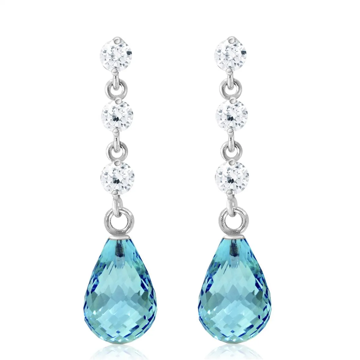 3.3 Carat 14K Solid White Gold Trinket Treasure Blue Topaz Diamond Ear